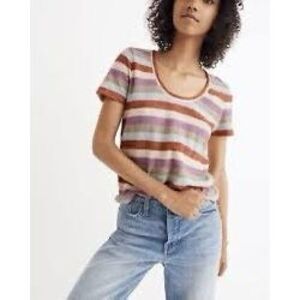 MADEWELL Women’s Multicolored Striped Short Sleeve Alto Scoop Tee Size XS